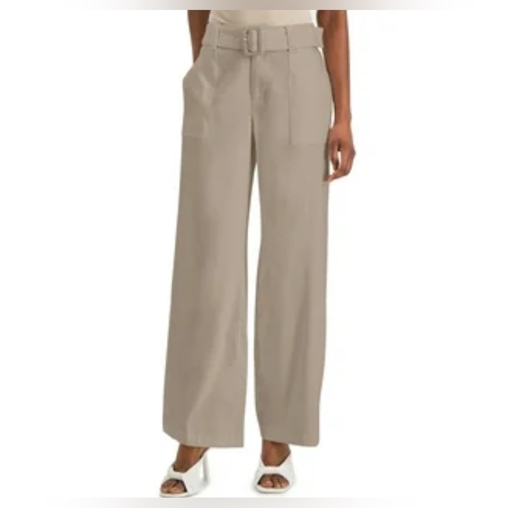 INC LINEN BLEND TAUPE TAN WIDE LEG FLOWY ELASTIC BACK WAIST PANTS WOMENS SZ 6